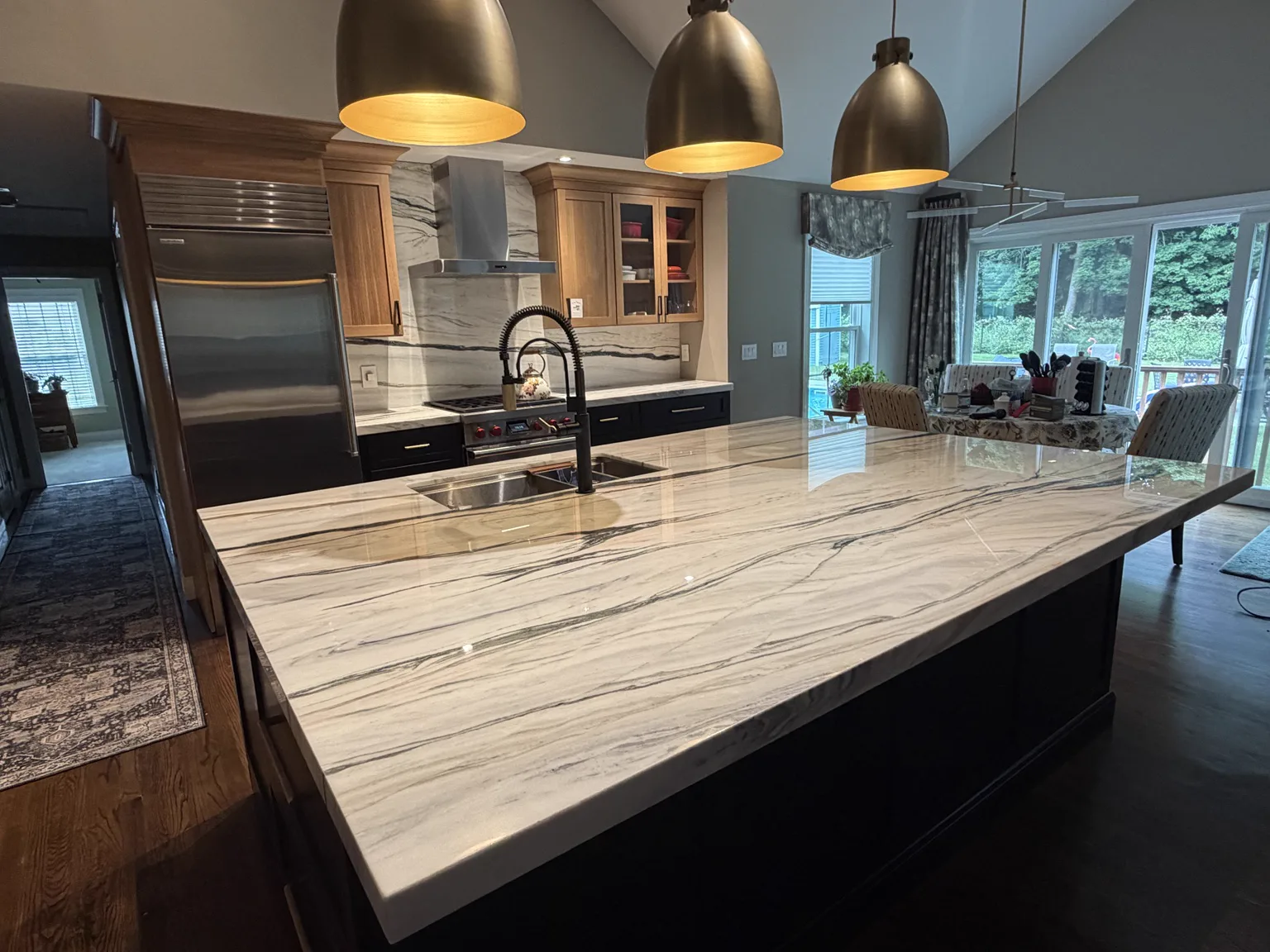 Bianco Lasa kitchen countertops with 2.5 inch mitered edge in Hudson MA